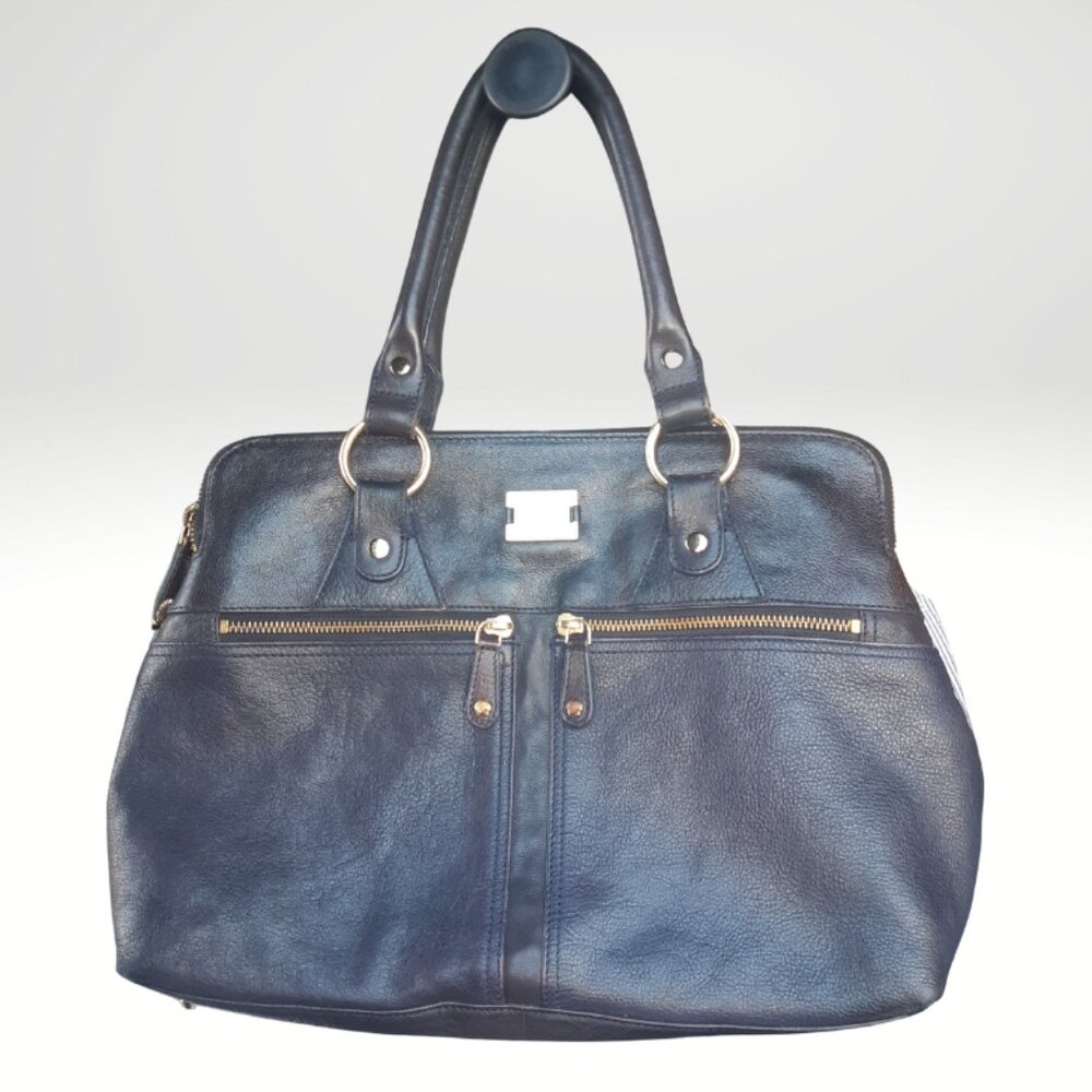 Modalu Pippa 10x13 Inch Leather Handbag, Satchel Rare Black & Blue Leather